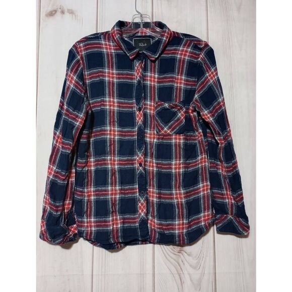 Rails Shirt Ladies‎ Medium Navy Red Flannel Button Front Long Sleeve Soft - Picture 1 of 7